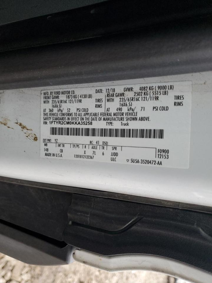 2019 Ford Transit Delivery Van VIN: 1FTYR2CM0KKA35258 Lot: 93609645