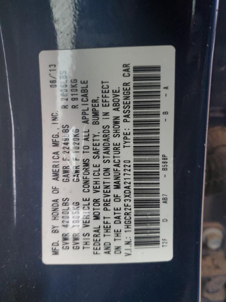 2013 Honda Accord Lx VIN: 1HGCR2F3XDA217220 Lot: 93927345