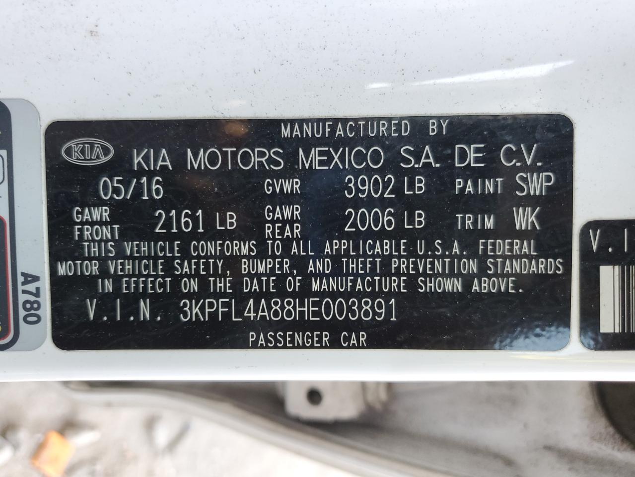 2017 Kia Forte Ex VIN: 3KPFL4A88HE003891 Lot: 90234985