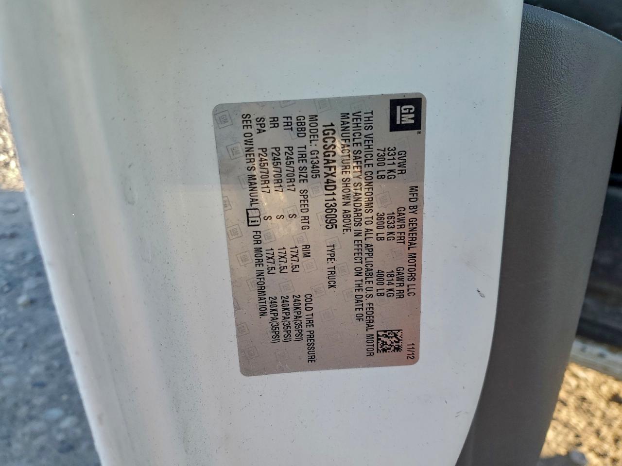 2013 Chevrolet Express G1500 VIN: 1GCSGAFX4D1136095 Lot: 91370085