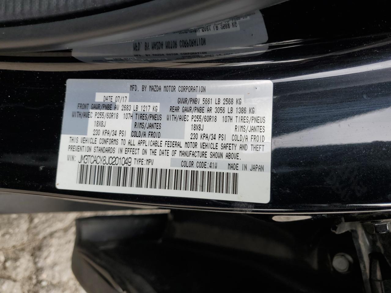 2018 Mazda Cx-9 Touring VIN: JM3TCACY8J0201049 Lot: 92761175