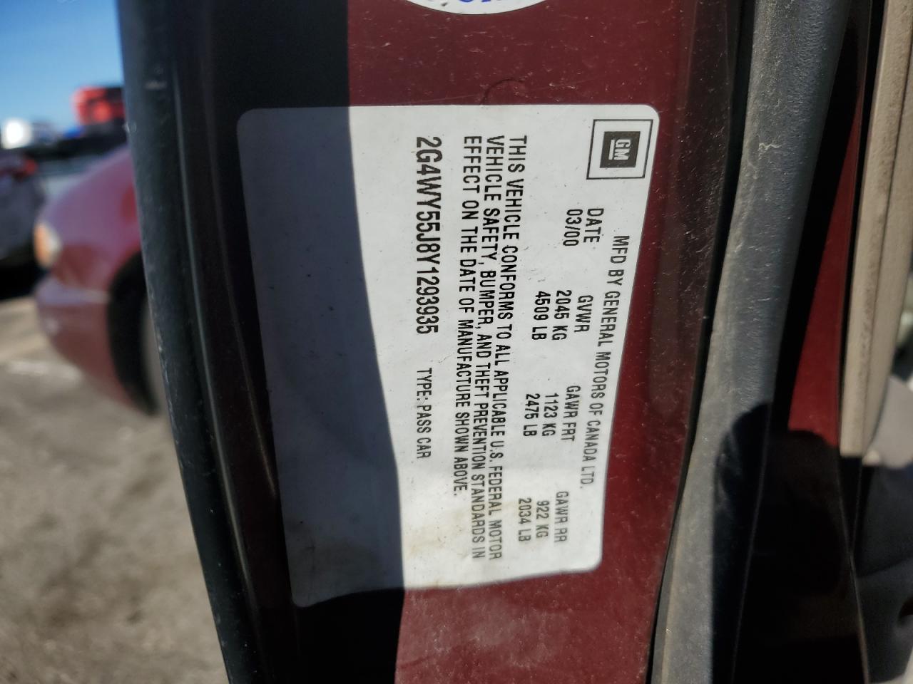 2000 Buick Century Limited VIN: 2G4WY55J8Y1293935 Lot: 91698535