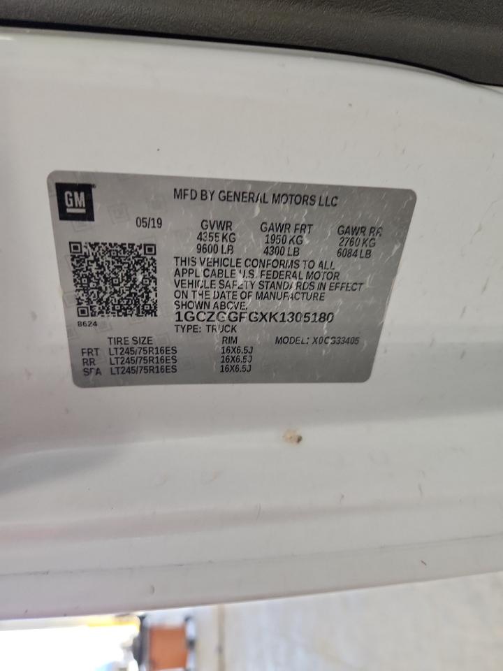 2019 Chevrolet Express G3500 VIN: 1GCZGGFGXK1305180 Lot: 92107655