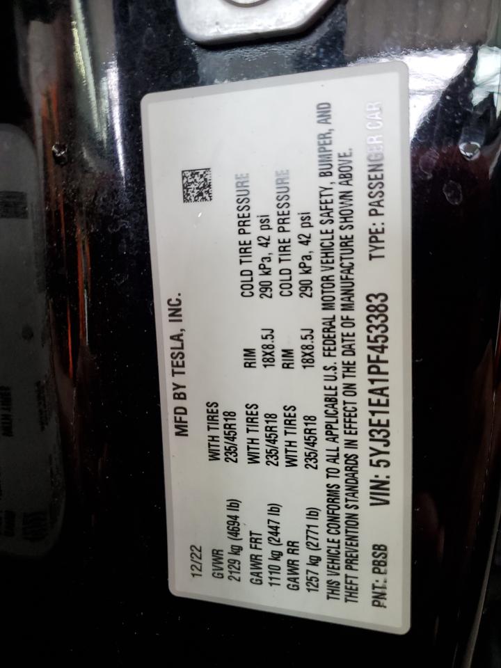 2023 Tesla Model 3 VIN: 5YJ3E1EA1PF453383 Lot: 91839245