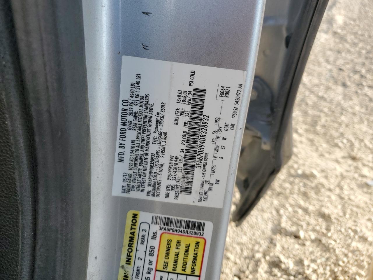 2013 Ford Fusion Se VIN: 3FA6P0H94DR328932 Lot: 92509725