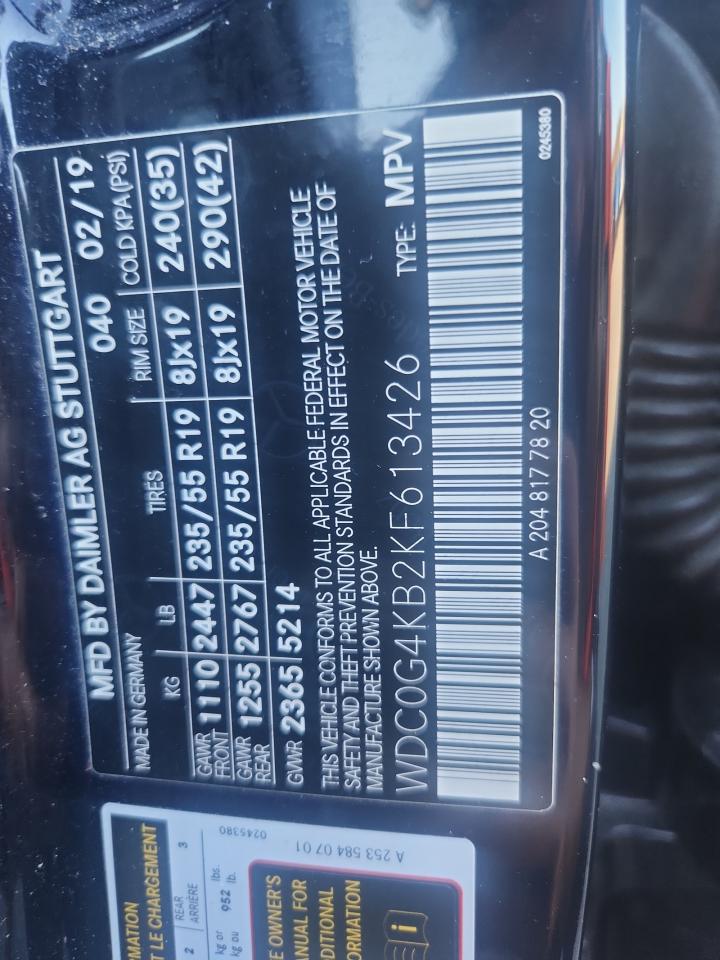 2019 Mercedes-Benz Glc 300 4Matic VIN: WDC0G4KB2KF613426 Lot: 90085375