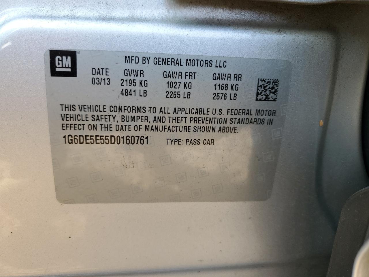 2013 Cadillac Cts Luxury Collection VIN: 1G6DE5E55D0160761 Lot: 93505295