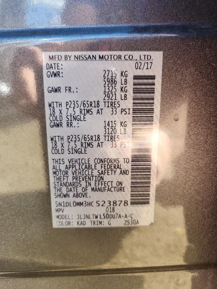 2017 Infiniti Qx60 VIN: 5N1DL0MM3HC523878 Lot: 92608765