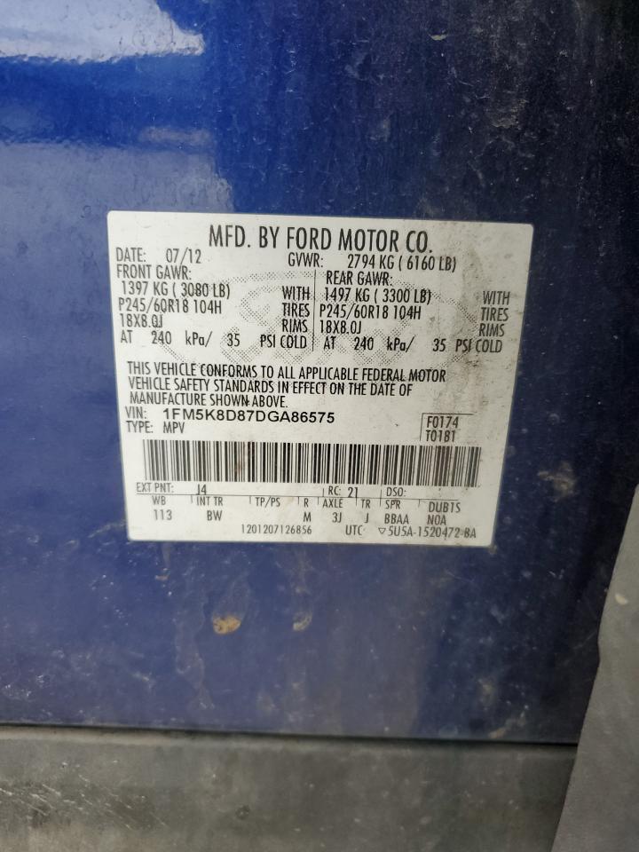 2013 Ford Explorer Xlt VIN: 1FM5K8D87DGA86575 Lot: 91830135