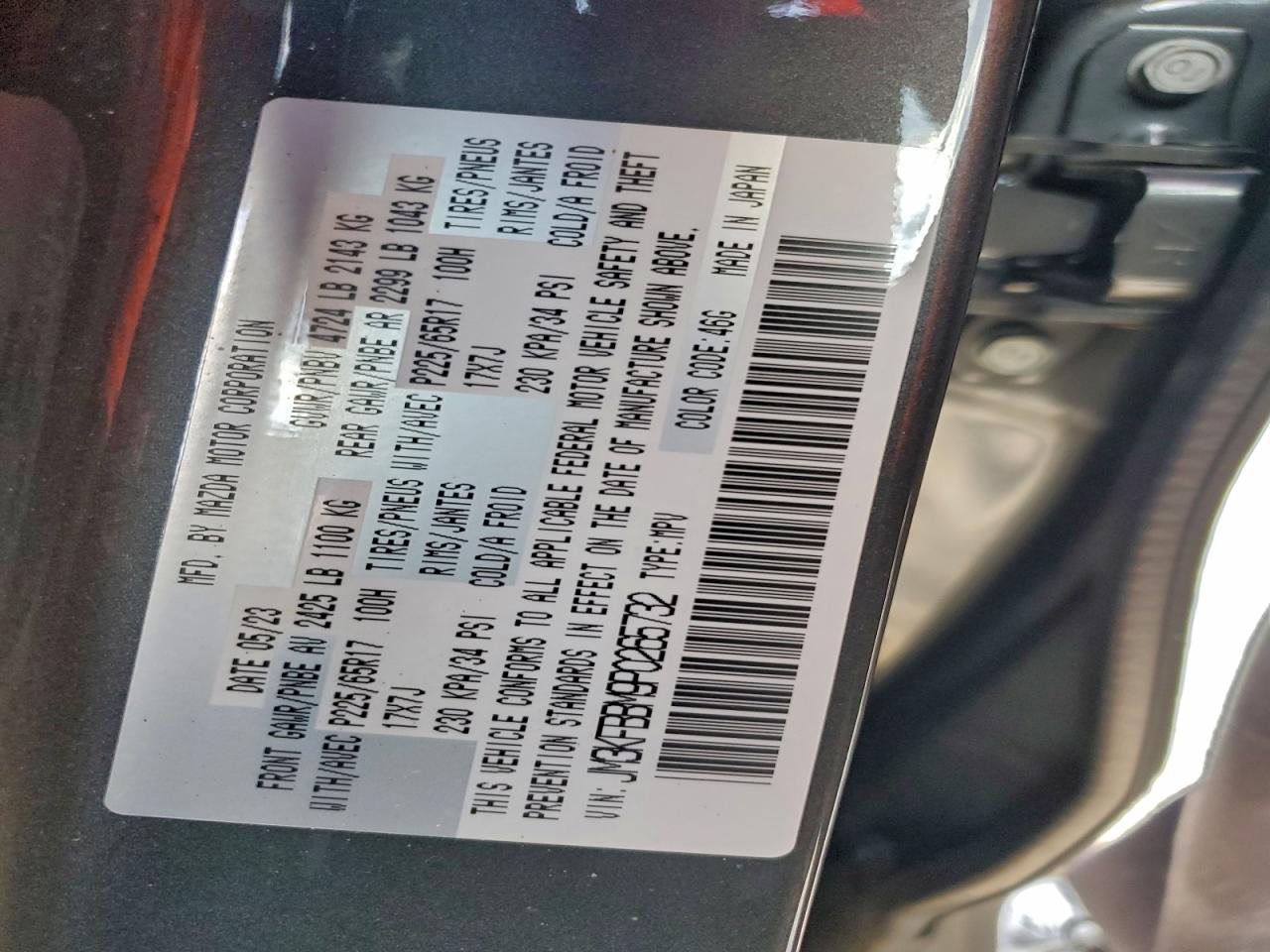 2023 Mazda Cx-5 Select VIN: JM3KFBBM9P0265732 Lot: 94449905