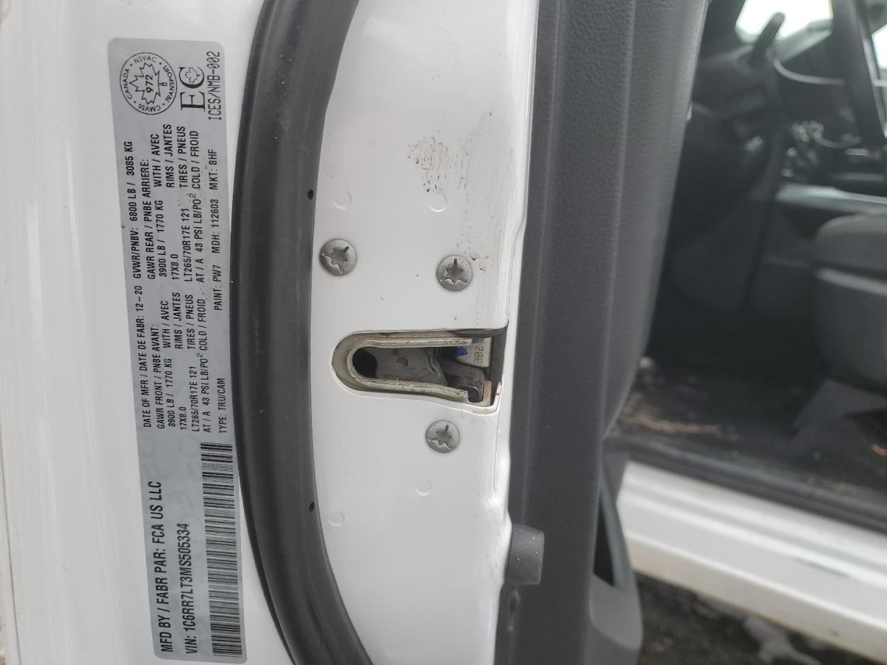 2021 Ram 1500 Classic Slt VIN: 1C6RR7LT3MS505334 Lot: 92390645