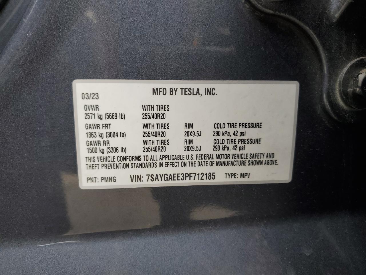 2023 Tesla Model Y VIN: 7SAYGAEE3PF712185 Lot: 91290195