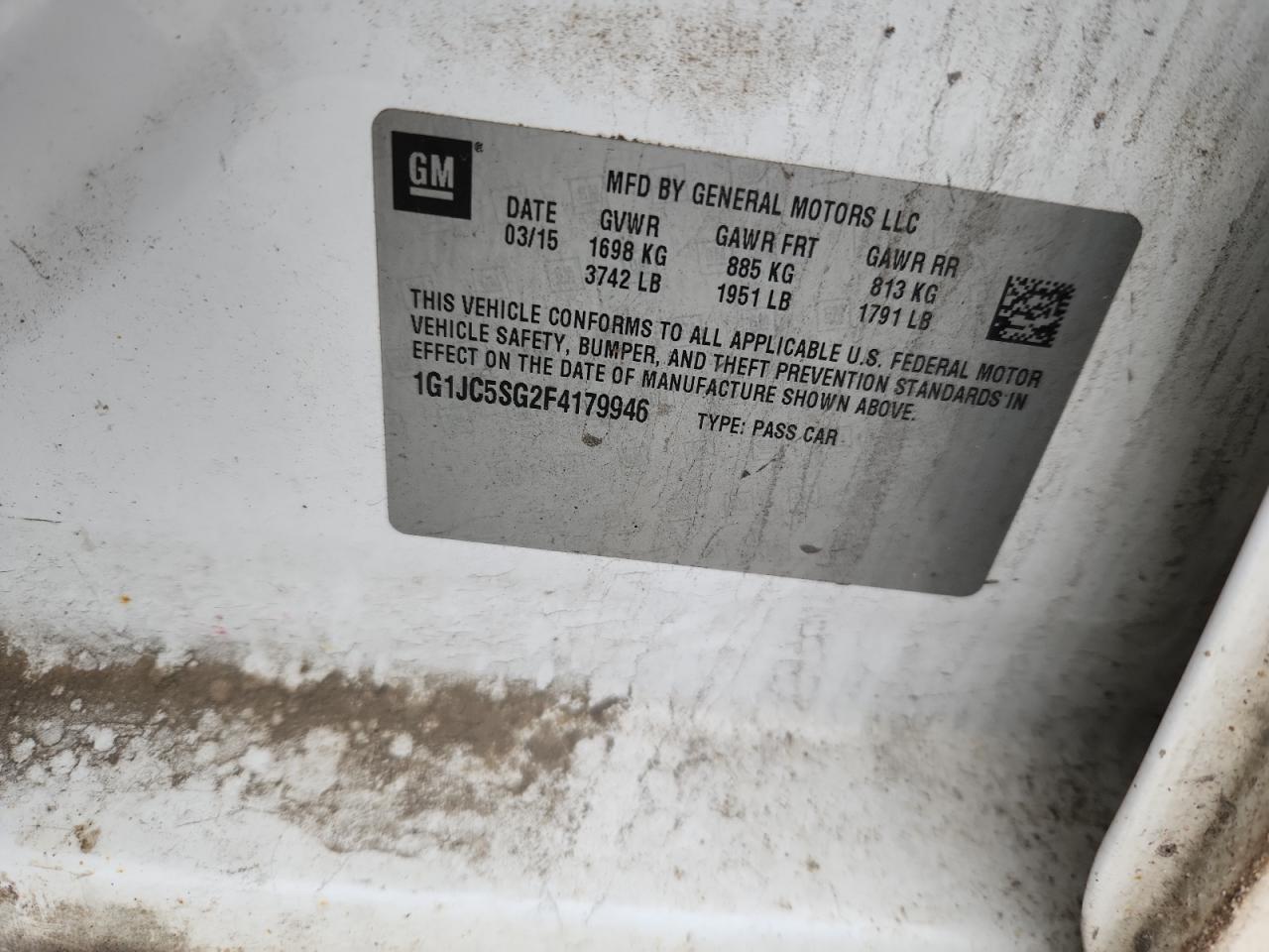 2015 Chevrolet Sonic Lt VIN: 1G1JC5SG2F4179946 Lot: 91979635