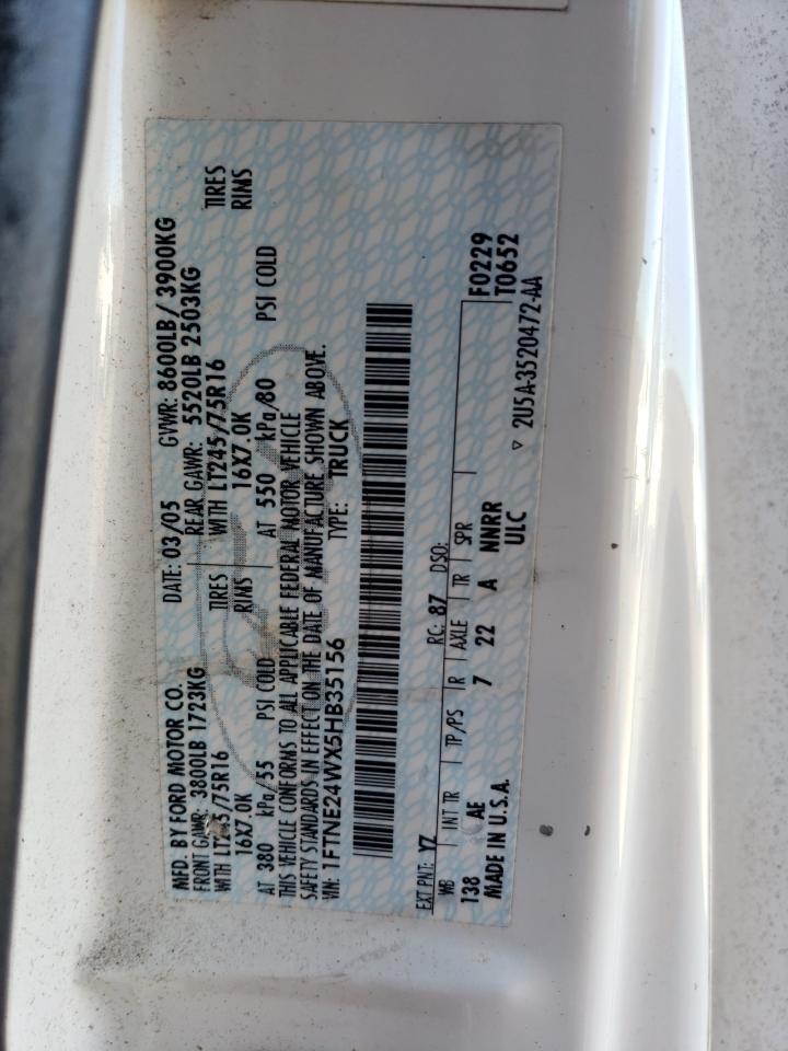 2005 Ford Econoline E250 Van VIN: 1FTNE24WX5HB35156 Lot: 91940075