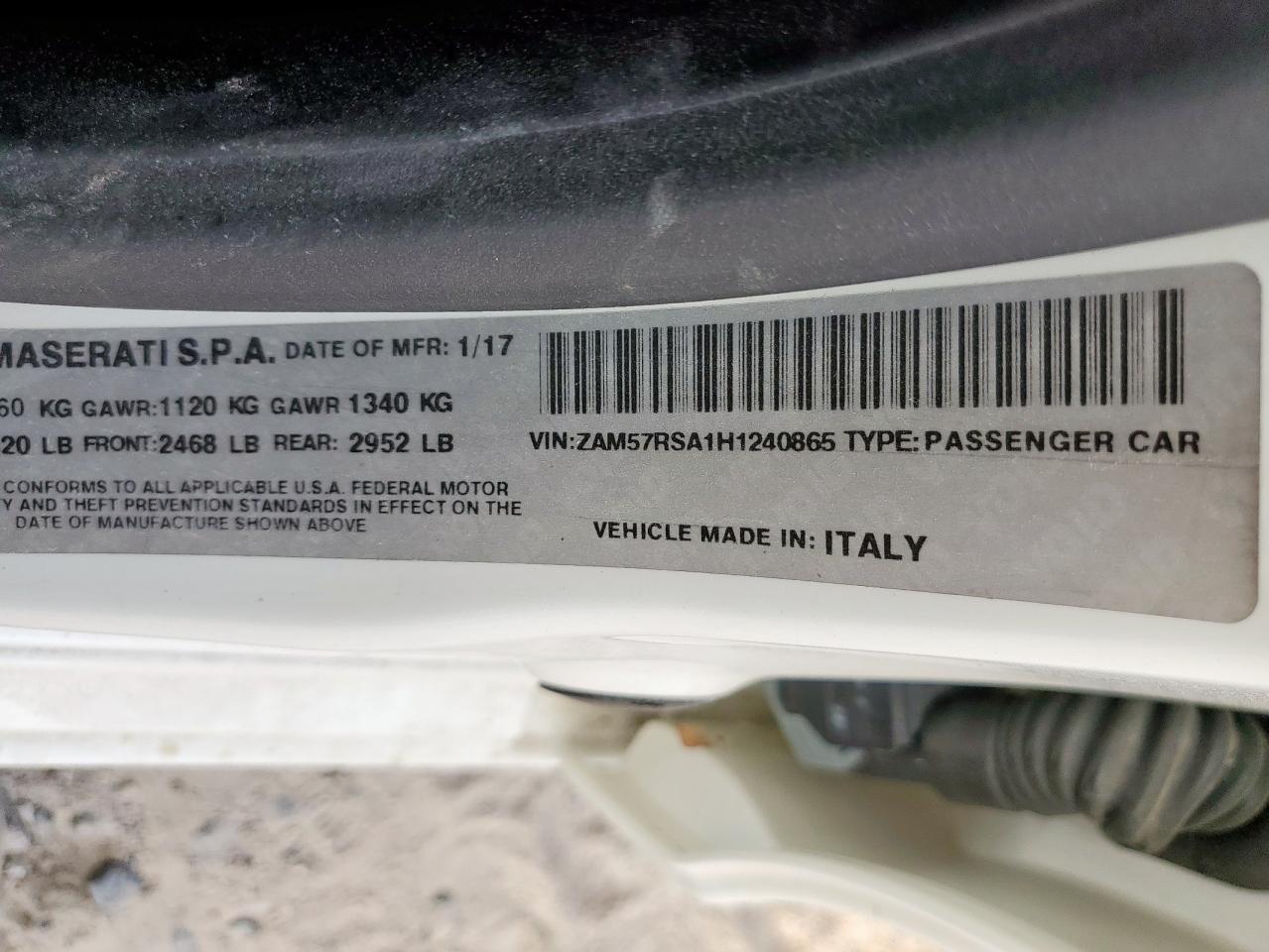 2017 Maserati Ghibli S VIN: ZAM57RSA1H1240865 Lot: 93122865