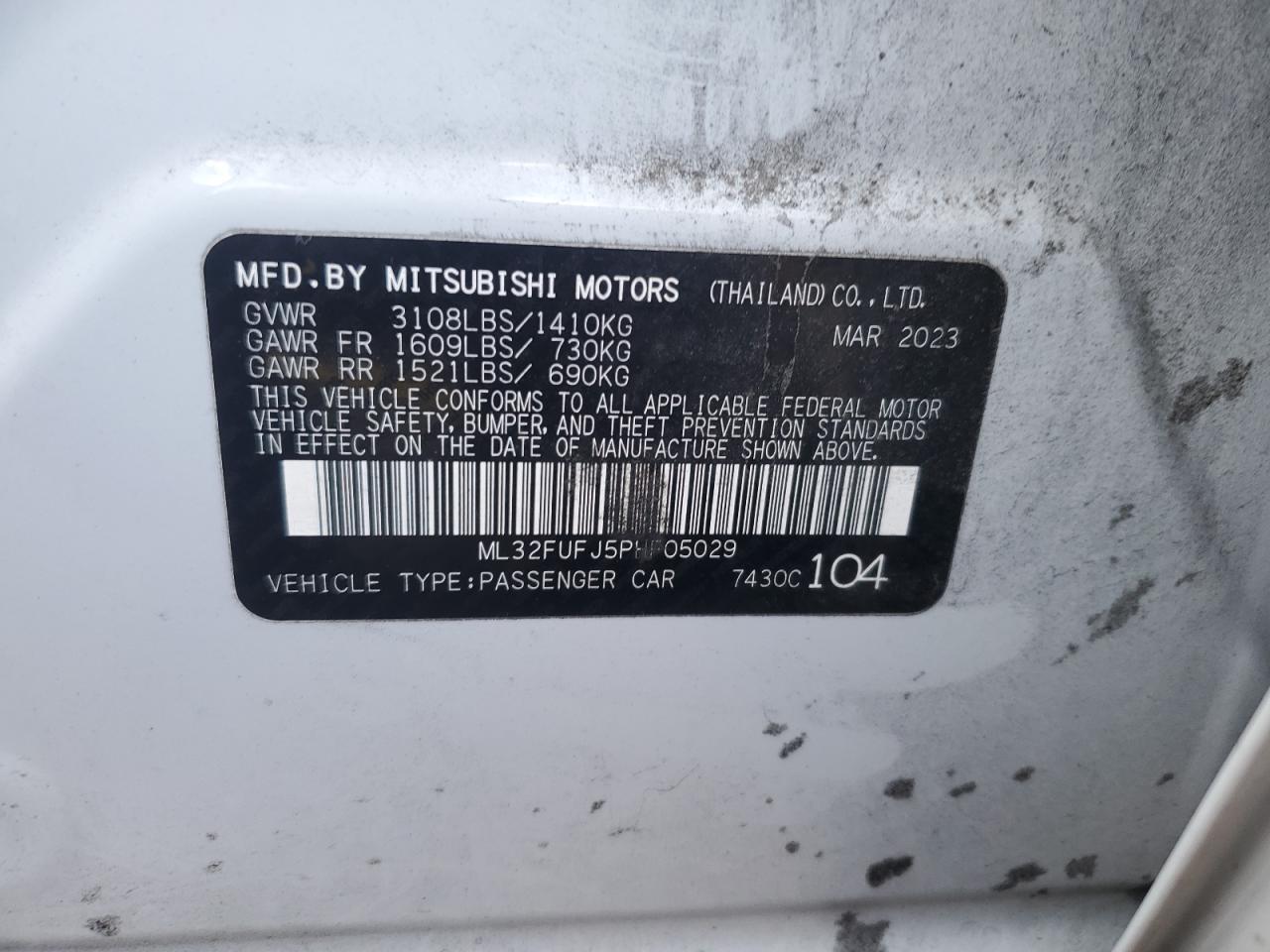 2023 Mitsubishi Mirage G4 Es VIN: ML32FUFJ5PHF05029 Lot: 92404105