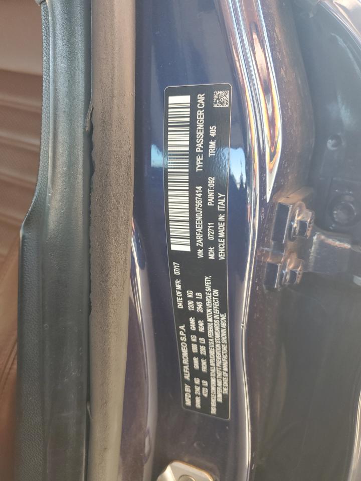 2018 Alfa Romeo Giulia Ti Q4 VIN: ZARFAEEN0J7567414 Lot: 92266595