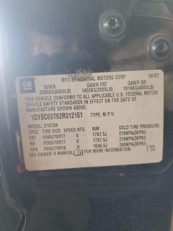 2002 Cadillac Escalade Luxury VIN: 1GYEC63T62R312161 Lot: 92710635