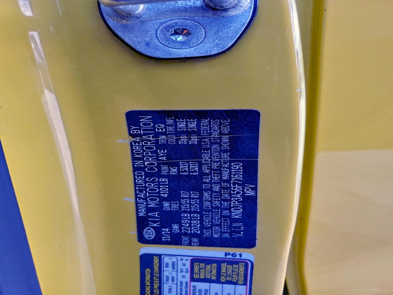 2015 Kia Soul + VIN: KNDJP3A56F7161190 Lot: 94325615