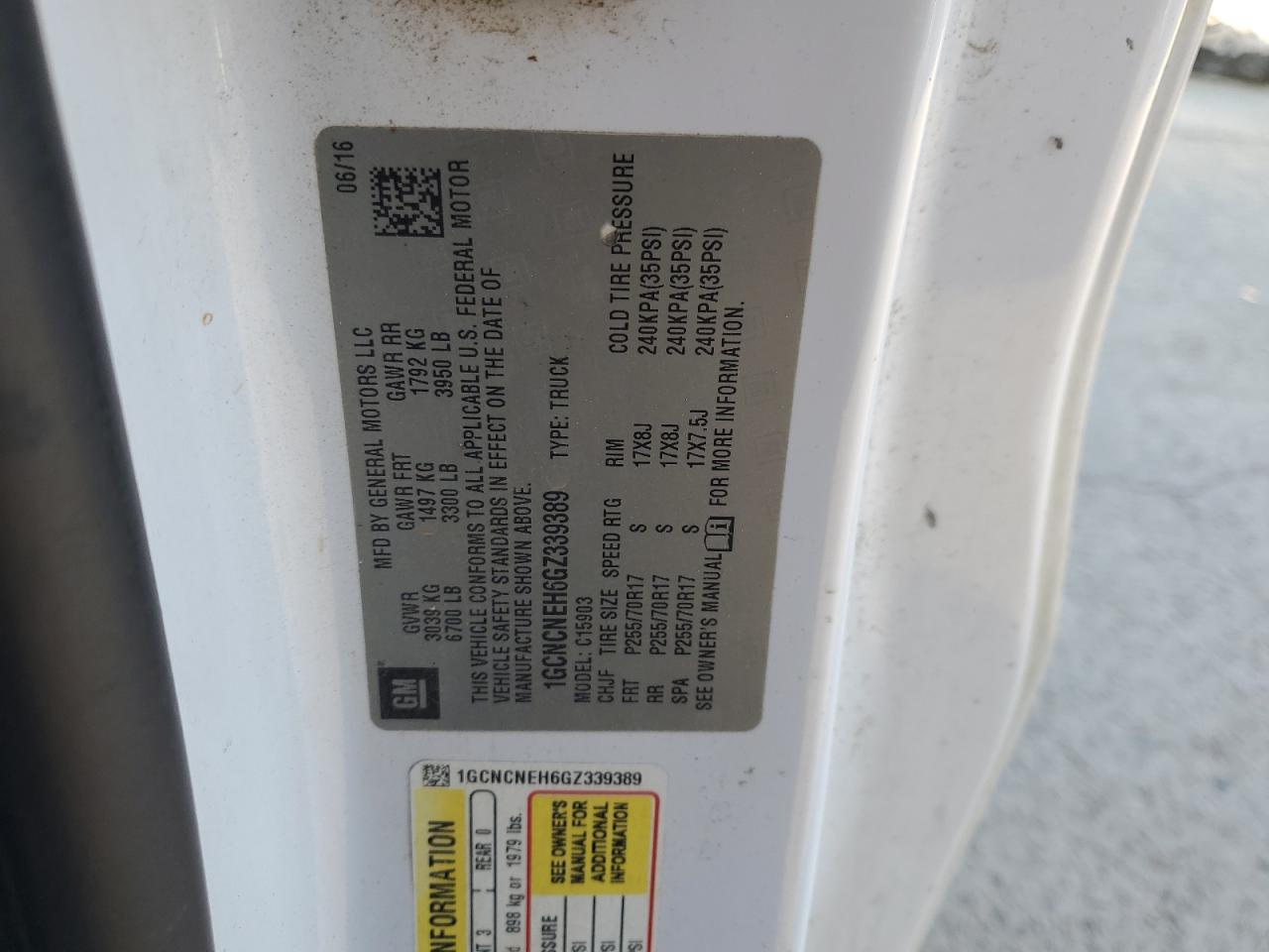 2016 Chevrolet Silverado C1500 VIN: 1GCNCNEH6GZ339389 Lot: 90747815