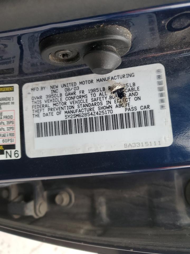 2004 Pontiac Vibe VIN: 5Y2SM62854Z425170 Lot: 91346465