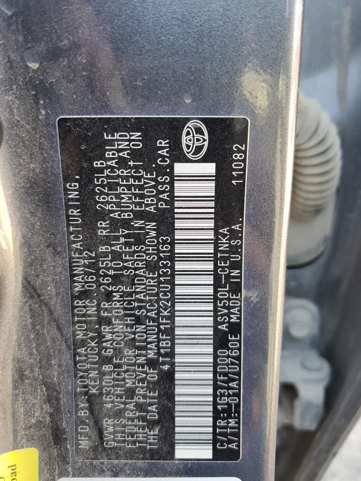 2012 Toyota Camry Base VIN: 4T1BF1FK2CU133163 Lot: 92957115