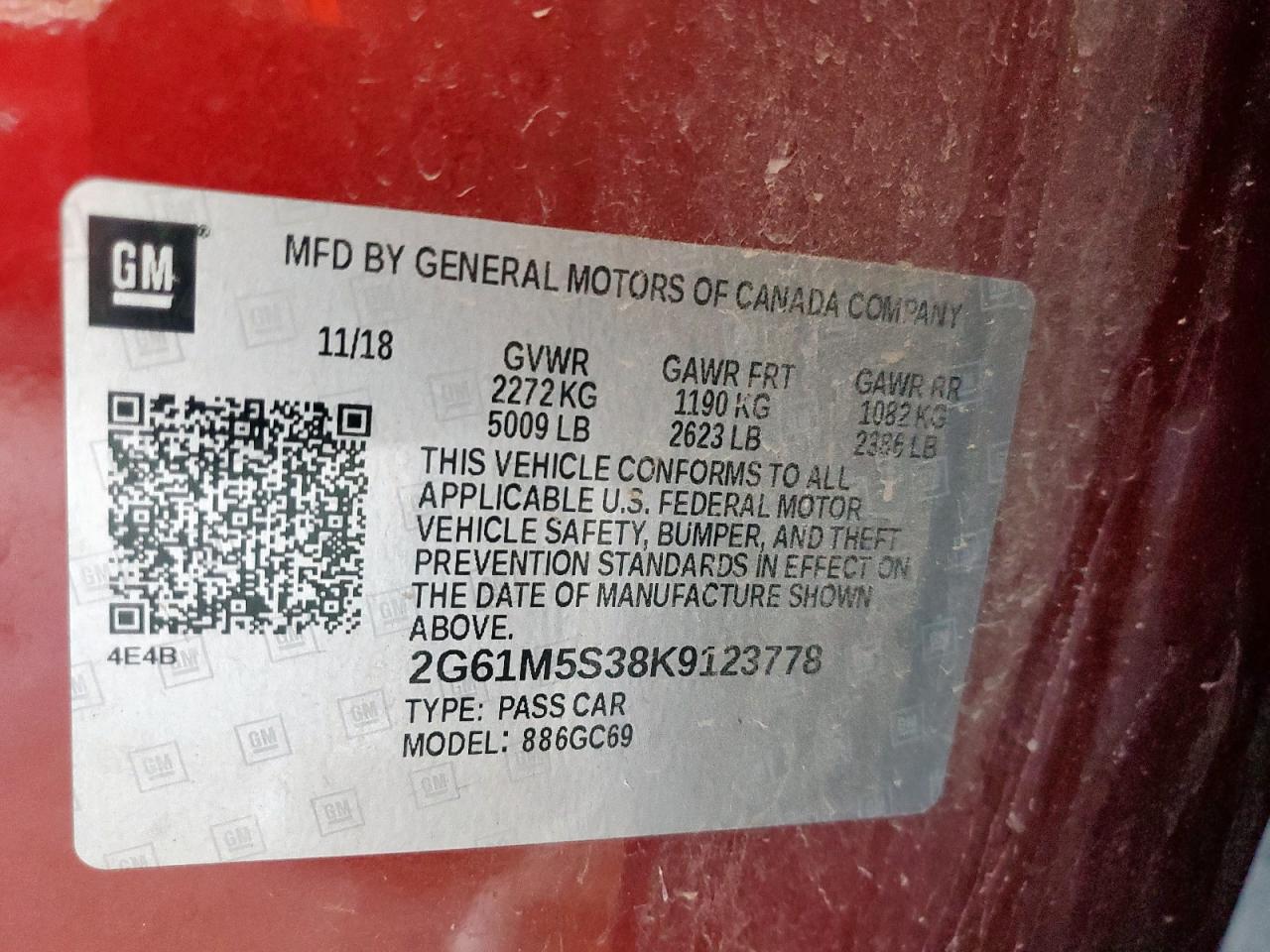 2019 Cadillac Xts Luxury VIN: 2G61M5S38K9123778 Lot: 82657855