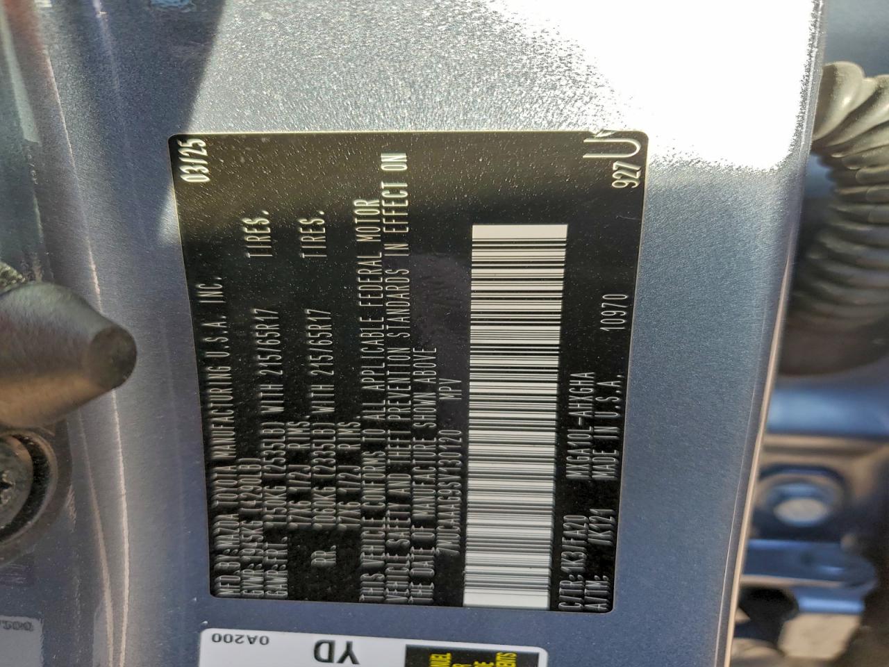 2025 Toyota Corolla Cross Le VIN: 7MUCAAAG9SV130120 Lot: 94732965