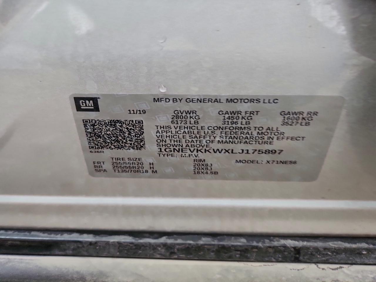 2020 Chevrolet Traverse Premier VIN: 1GNEVKKWXLJ175897 Lot: 94023745