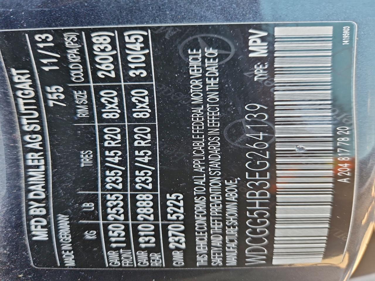 2014 Mercedes-Benz Glk 350 VIN: WDCGG5HB3EG264139 Lot: 93998475