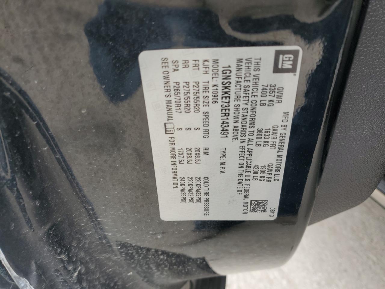 2014 Chevrolet Suburban K1500 Ltz VIN: 1GNSKKE73ER143491 Lot: 92700995