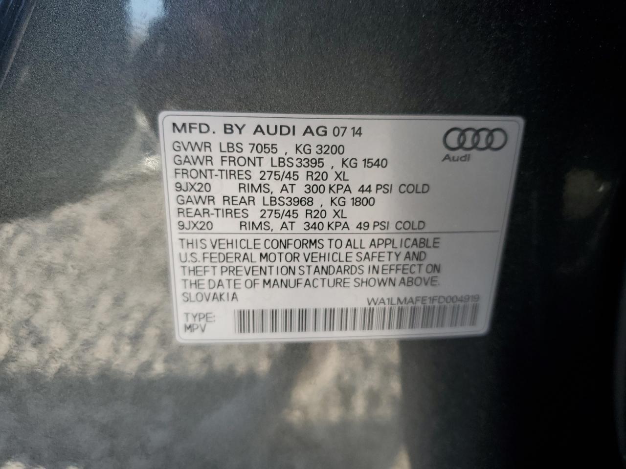 2015 Audi Q7 Tdi Premium Plus VIN: WA1LMAFE1FD004919 Lot: 93411235