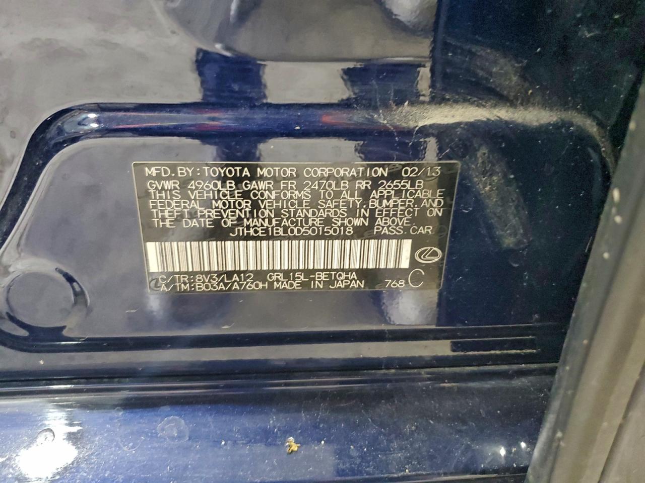 2013 Lexus Gs 350 VIN: JTHCE1BL0D5015018 Lot: 94248115