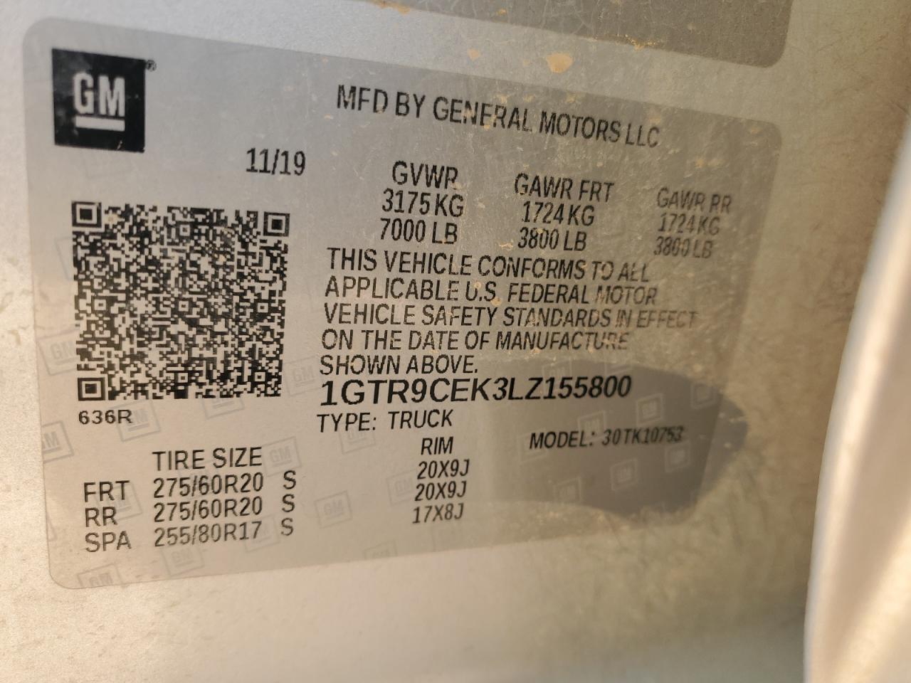 2020 GMC Sierra K1500 Elevation VIN: 1GTR9CEK3LZ155800 Lot: 91108945