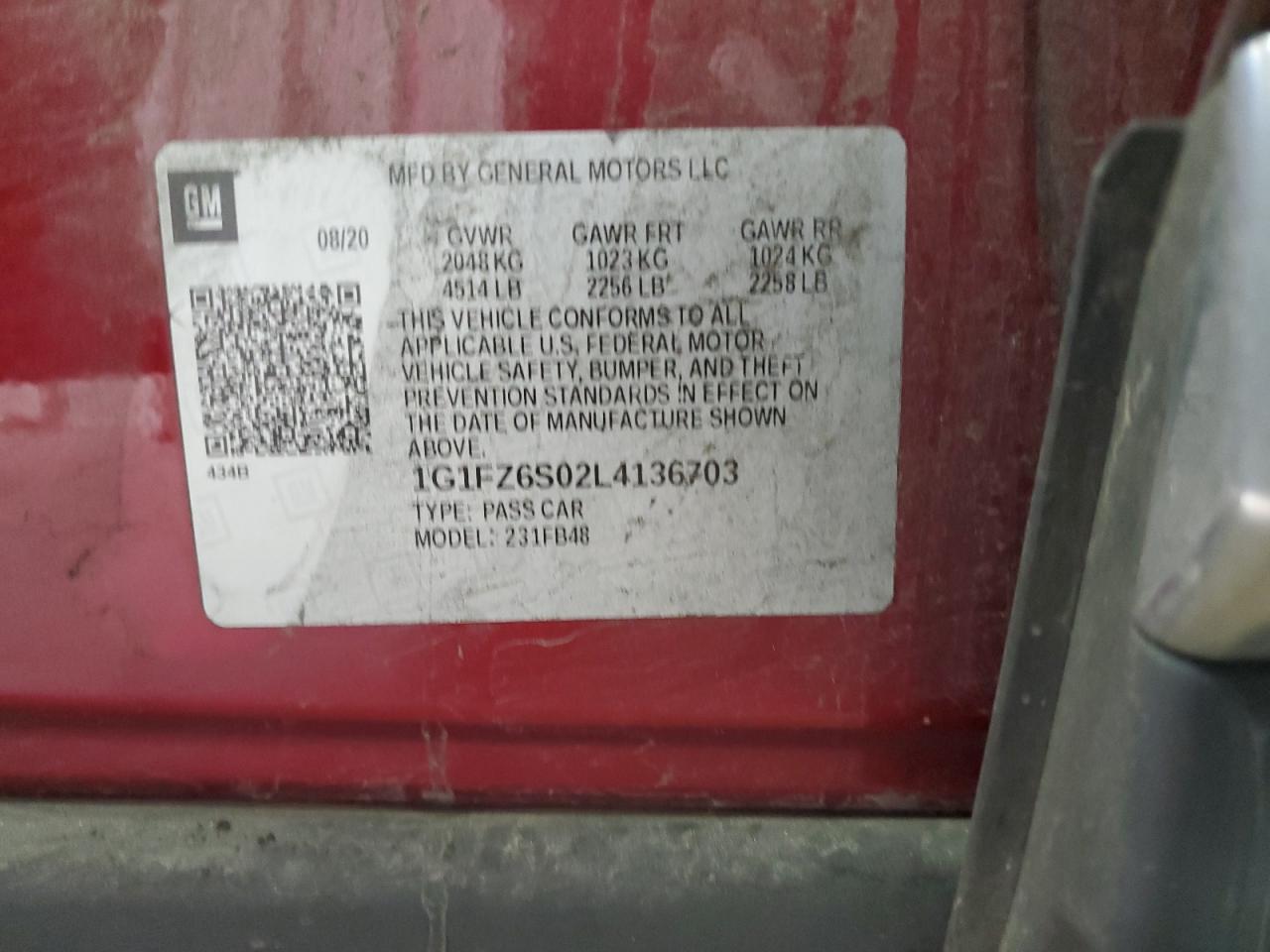 2020 Chevrolet Bolt Ev Premier VIN: 1G1FZ6S02L4136703 Lot: 93291465