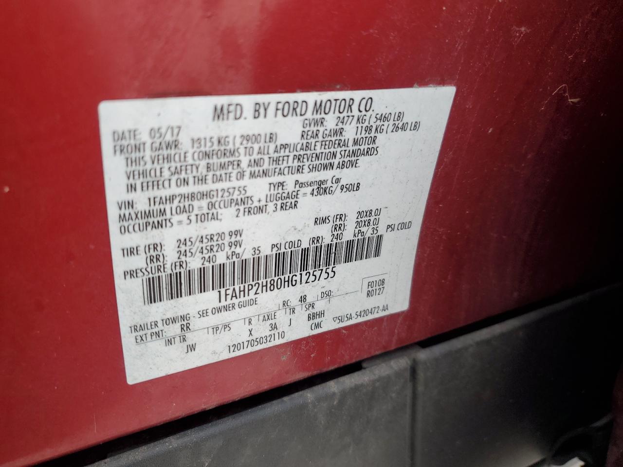 2017 Ford Taurus Sel VIN: 1FAHP2H80HG125755 Lot: 91078415