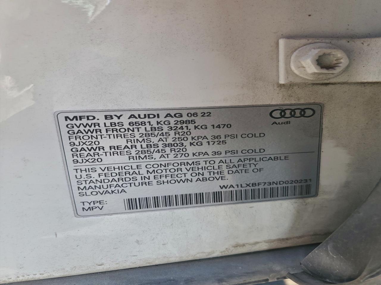 2022 Audi Q7 Premium Plus VIN: WA1LXBF73ND020231 Lot: 93444285