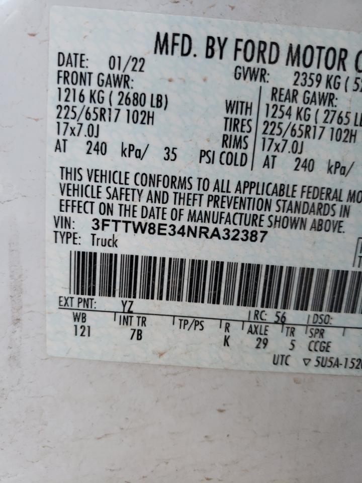 2022 Ford Maverick Xl VIN: 3FTTW8E34NRA32387 Lot: 83768575