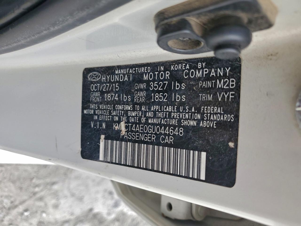 2016 Hyundai Accent Se VIN: KMHCT4AE0GU044648 Lot: 93903325