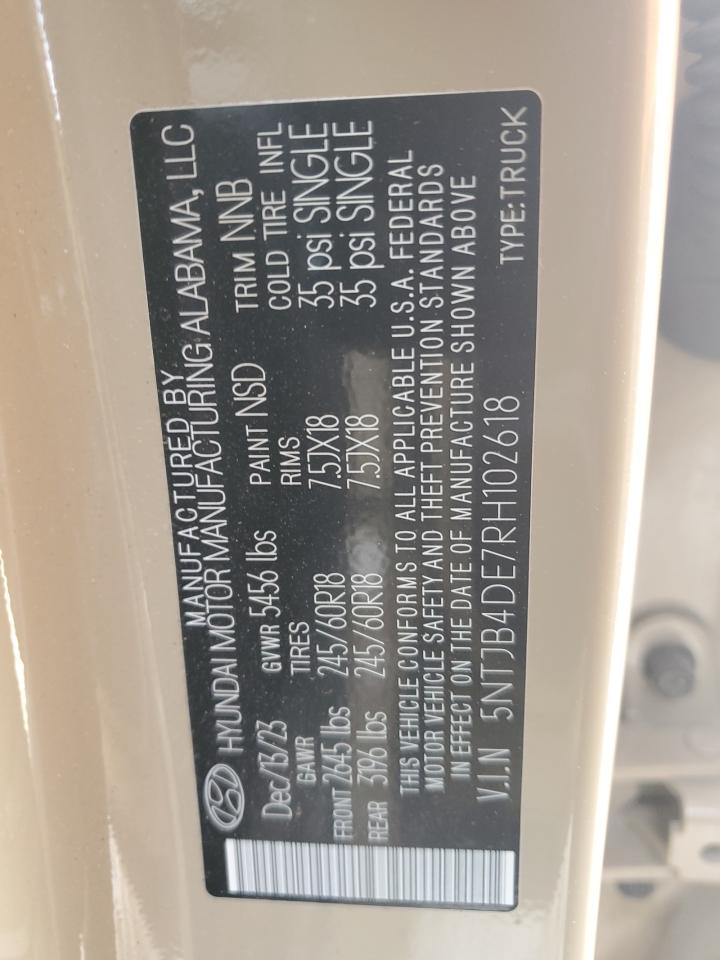 2024 Hyundai Santa Cruz Sel VIN: 5NTJB4DE7RH102618 Lot: 93188255