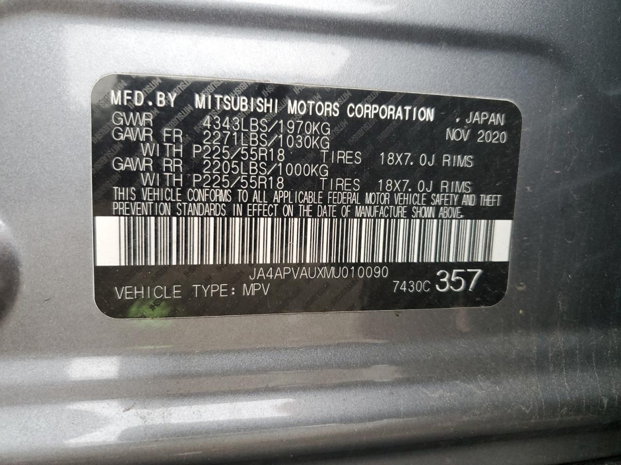 2021 Mitsubishi Outlander Sport Se VIN: JA4APVAUXMU010090 Lot: 93396815