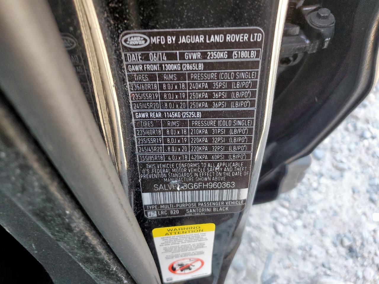 2015 Land Rover Range Rover Evoque Pure Premium VIN: SALVR2BG6FH960363 Lot: 91642595