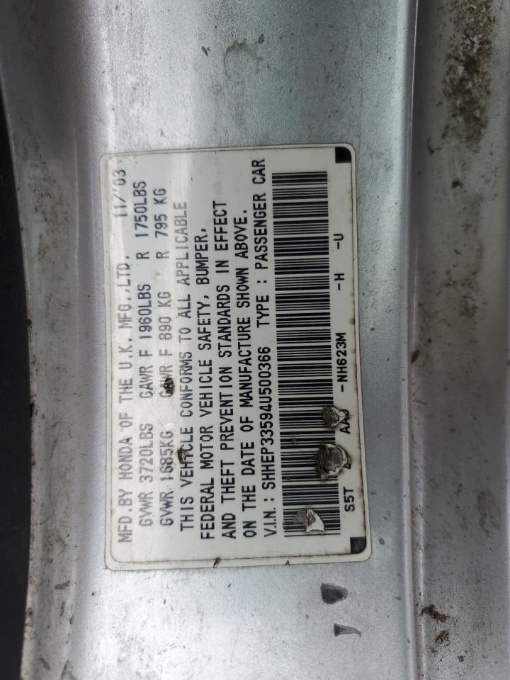 2004 Honda Civic Si VIN: SHHEP33594U500366 Lot: 92014905