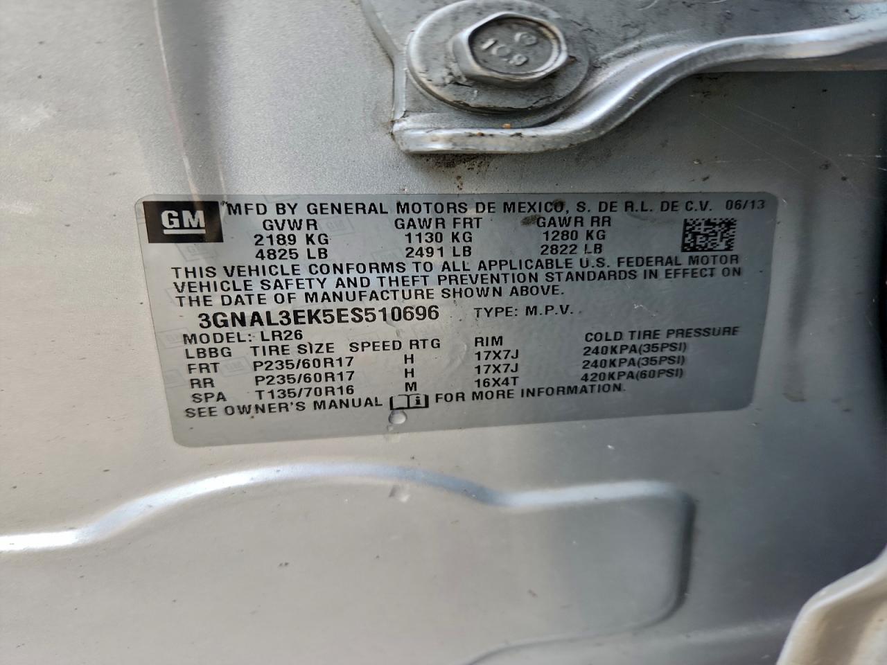 2014 Chevrolet Captiva Lt VIN: 3GNAL3EK5ES510696 Lot: 94565965