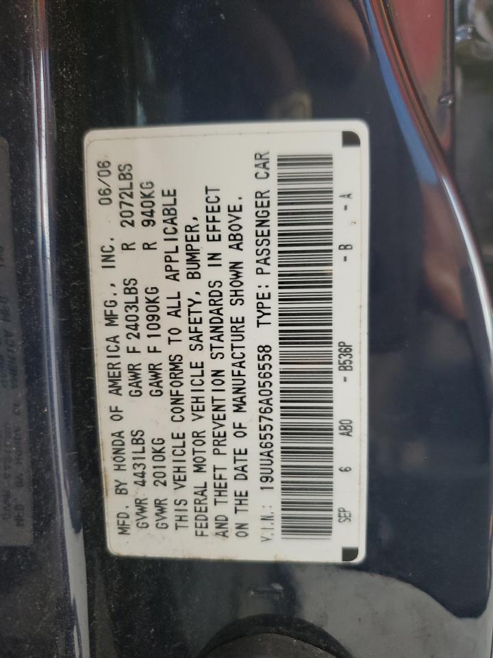 2006 Acura 3.2Tl VIN: 19UUA65576A056558 Lot: 93080685