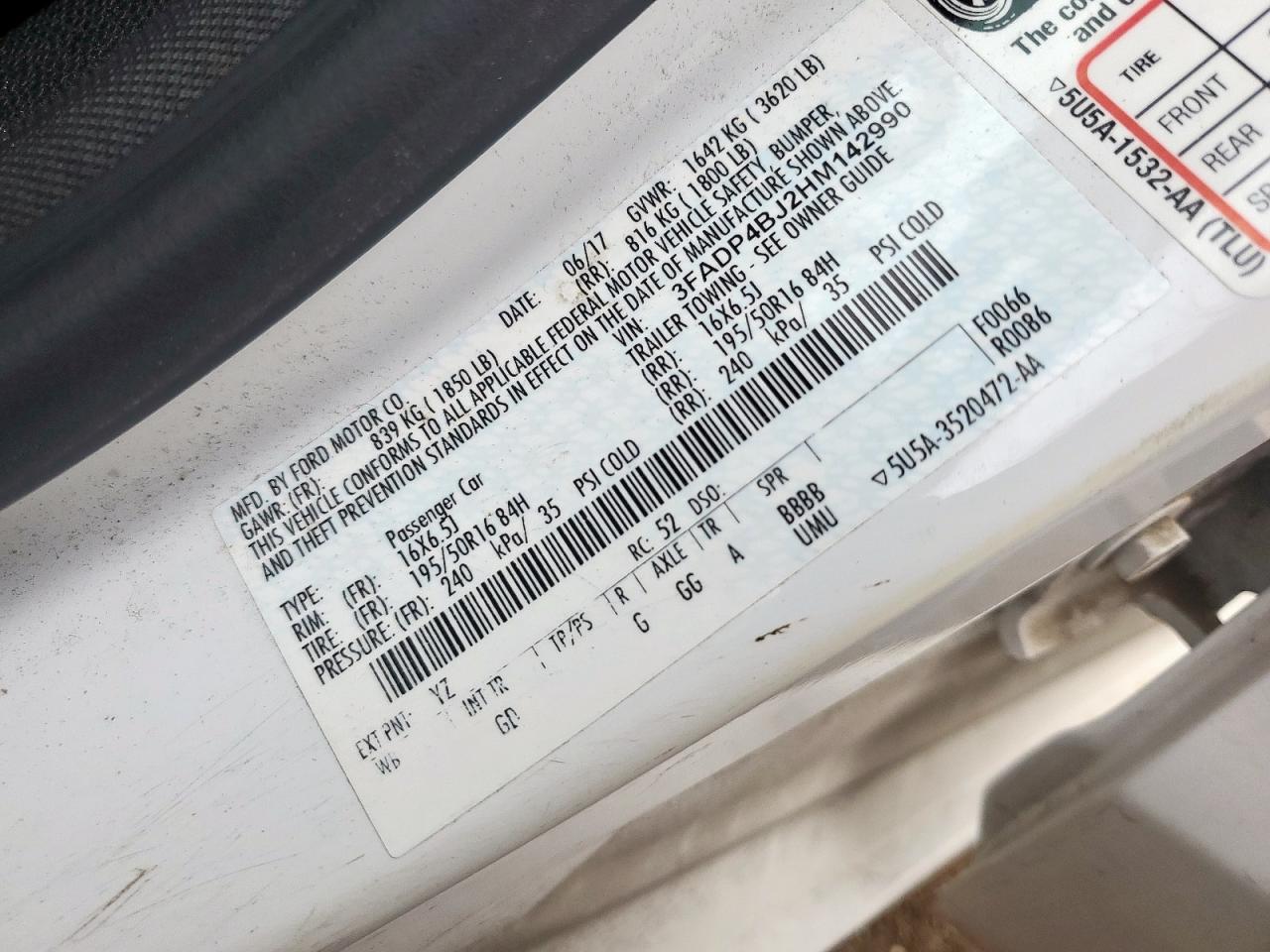 2017 Ford Fiesta Se VIN: 3FADP4BJ2HM142990 Lot: 93705565