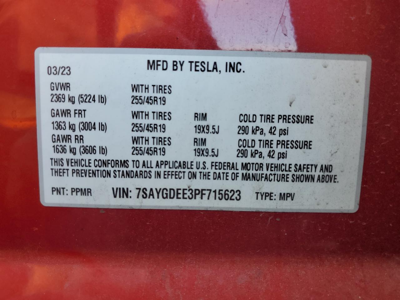 2023 Tesla Model Y VIN: 7SAYGDEE3PF715623 Lot: 91780815