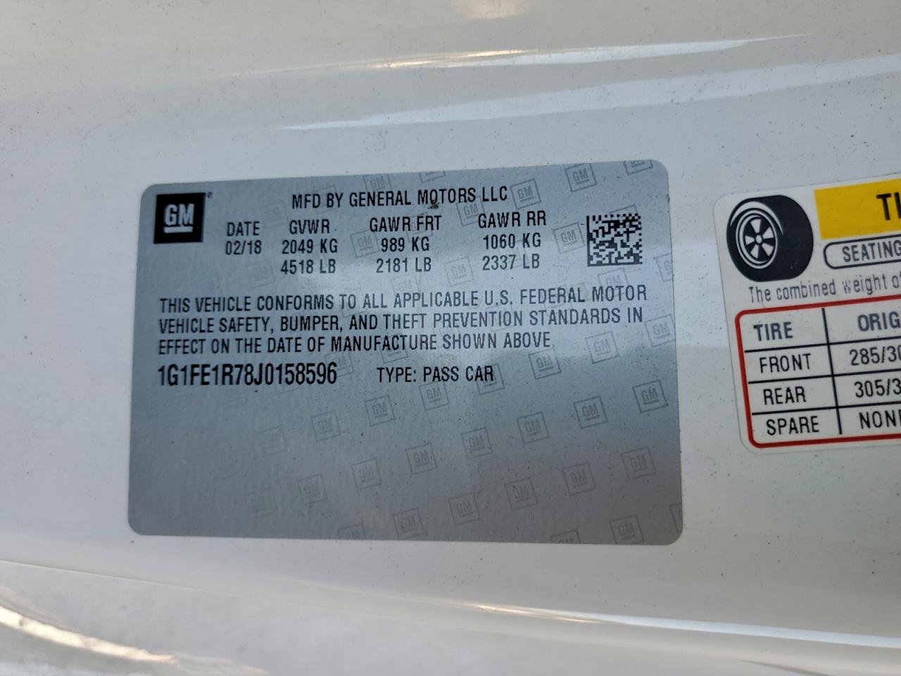 2018 Chevrolet Camaro Ss VIN: 1G1FE1R78J0158596 Lot: 93985195