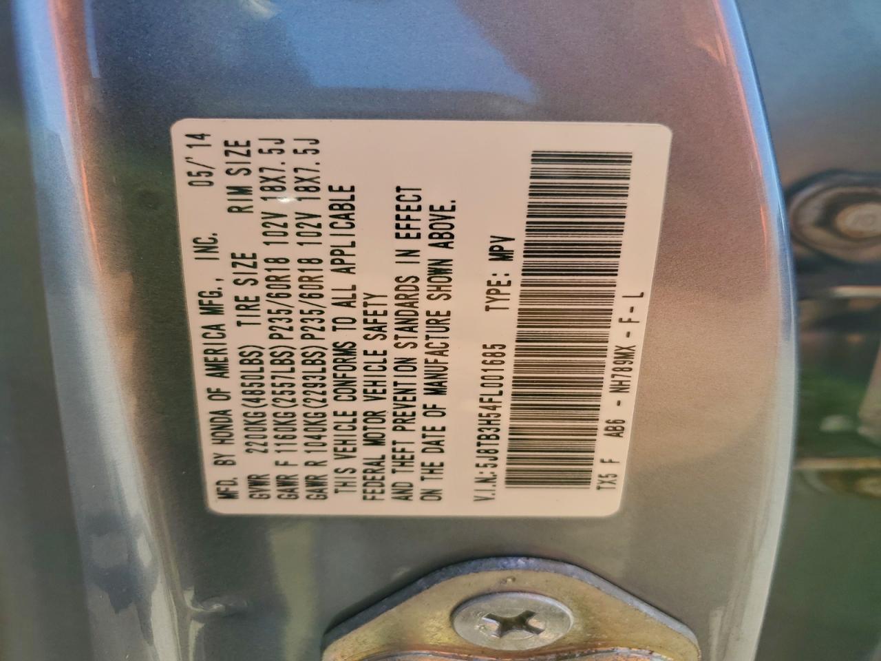 2015 Acura Rdx Technology VIN: 5J8TB3H54FL001685 Lot: 94180295