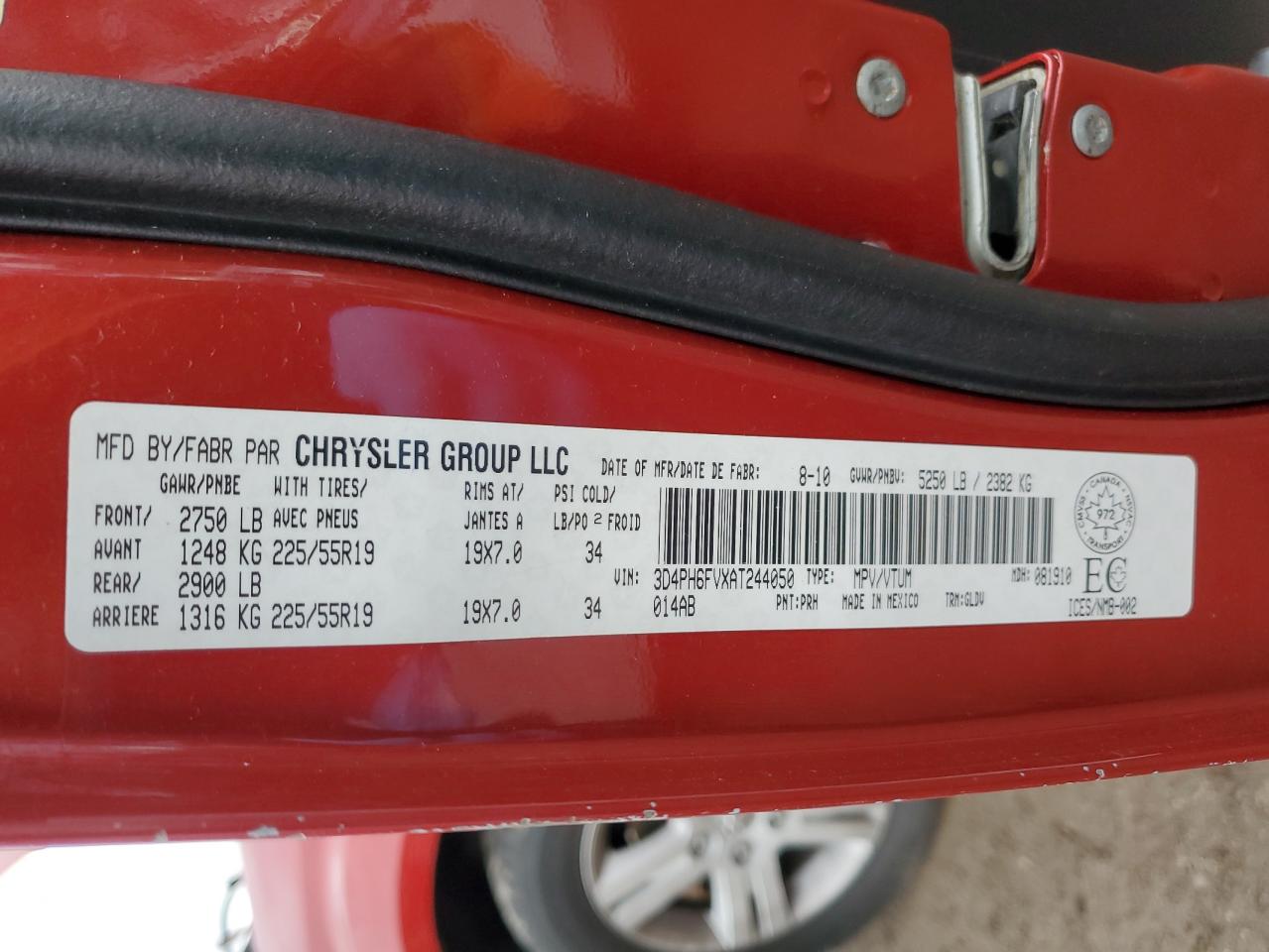 2010 Dodge Journey R/T VIN: 3D4PH6FVXAT244050 Lot: 92037925